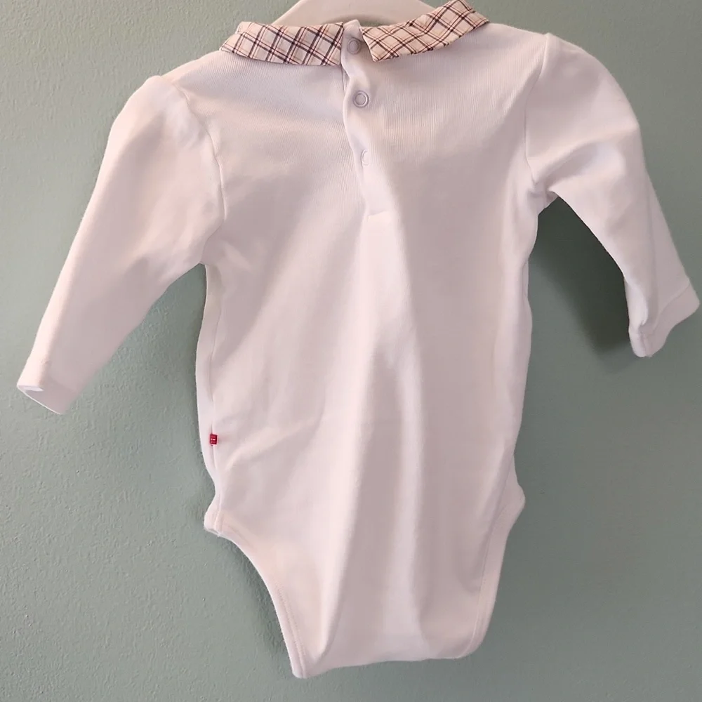 Jacadi Paris White Bodysuit with Plaid Collar